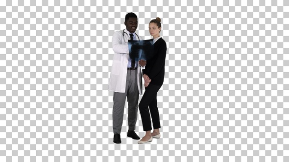 Doctor shows the patient chest x-ray, Alpha Channel alt