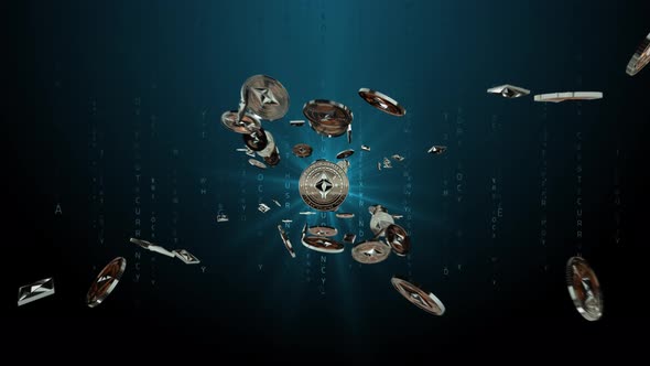 Set 3-3 ETHEREUM Cryptocurrency Background with Flying Coins 4K