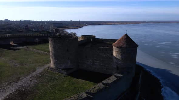 Aerial view of the Akkerman fortress in Belgorod-Dniester, Ukraine in winter alt