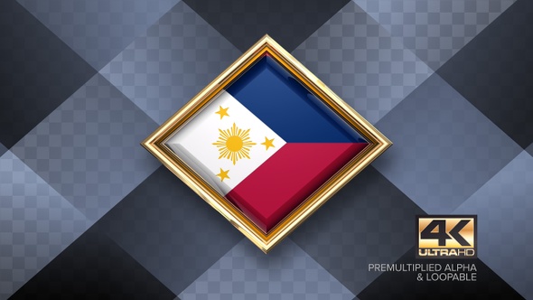 Philippines Flag Rotating Badge 4K Looping with Transparent Background