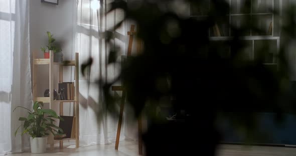 Woman Is Doing Artistic Hobby in Apartment at Weekend Drawing Picture on Canvas Using Professional alt