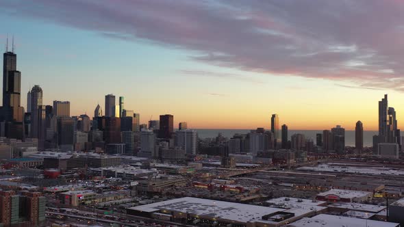 Aerial View of Chicago Cityscape at Sunrise alt