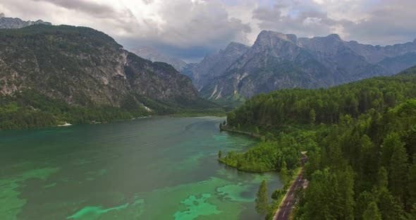 Panorama of the Almsee, an Alpine Lake in Salzkammergut, Austria