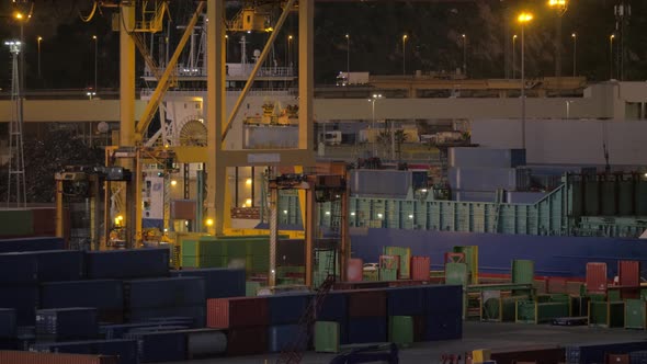 Container port with working crane and vehicles alt