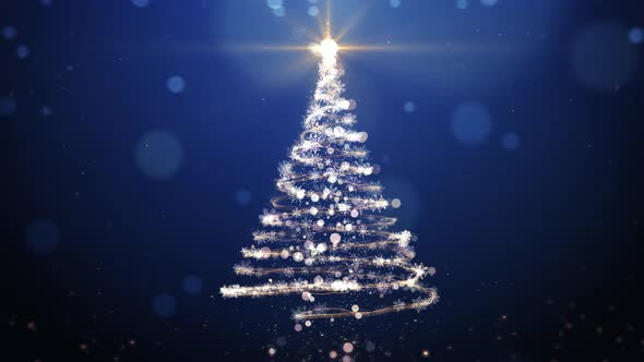Christmas Tree Animation with Lights Particles and Snowflakes