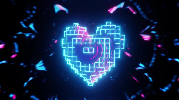 Cube Neon Heart VJ Loop Background