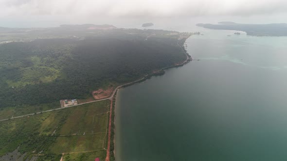 Fishing village near Sihanoukville in Cambodia seen from the sky alt