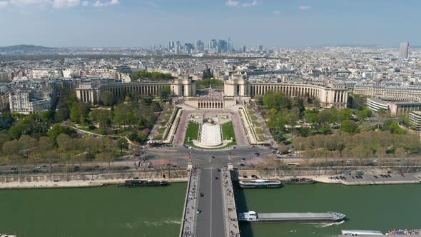 Aerial View Over Trocadero Timelapse with the Palais De Chaillot in Paris, France