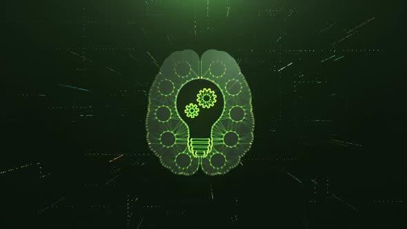 Scan Brain with Idea Bulb and AI Gears