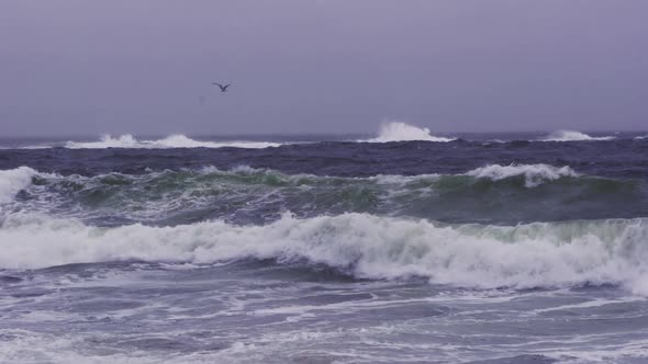 Strong Stormy Sea Waves At The Skagerak Coast In Arendal, Norway.-  wide shot alt