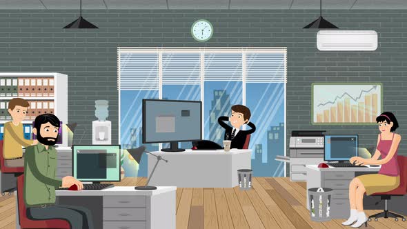 Office Manager Relaxed While His Employees Work Cartoon alt