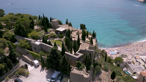 Aerial view of Chateau de Cassis, historic castle in Cassis town in France alt