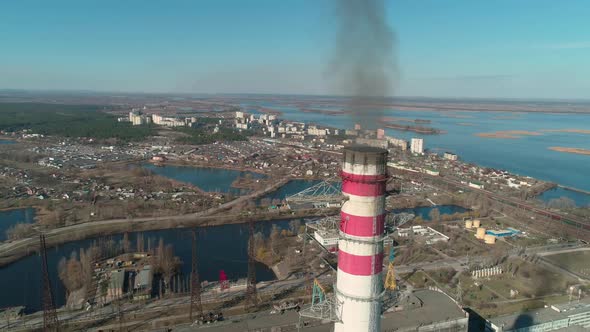 Aerial View of Smoking Chimneys of CHP Plant, Coal-fired Power Station