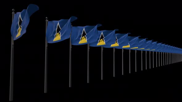 Row Of Saint Lucia Flags With Alpha 4K alt