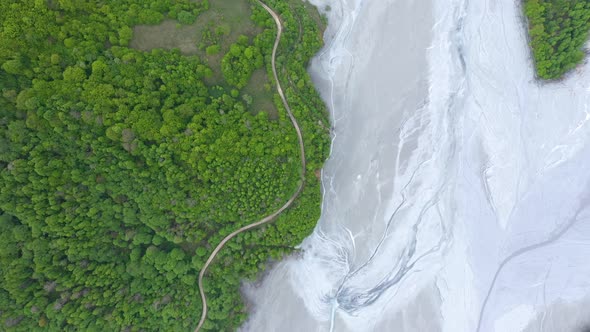 Aerial View of Decanting Lake With Mining Gold and Copper Mining Waste Residuals alt