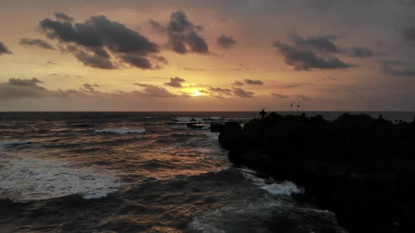 Ocean Sunset With a Temple in Bali