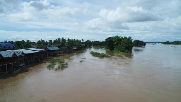 The 4.000 islands near Don Det in southern Laos seen from the sky alt
