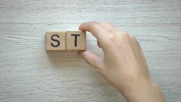 Stop, Woman Making Word of Cubes, Traffic Rules, Smoking and Alcohol Refusal alt