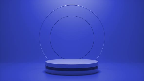 Blue podium with a bright glowing blinking neon circle alt