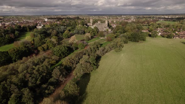Warwick Castle, Warwickshire, UK, Aerial Shot, Medium Shot, Early Autumn Season, Colour Graded