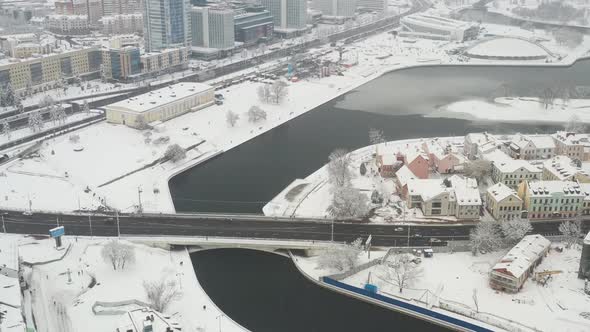 Snowcovered City Center of Minsk From a Height alt