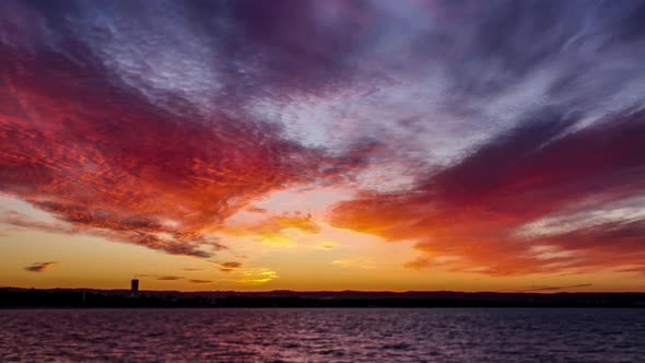 Timelapse of Orange Sky After Sunset.