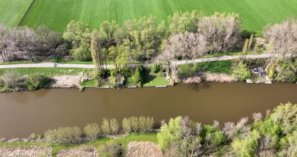 Aerial view of river Linge, Betuwe, Gelderland, Netherlands alt