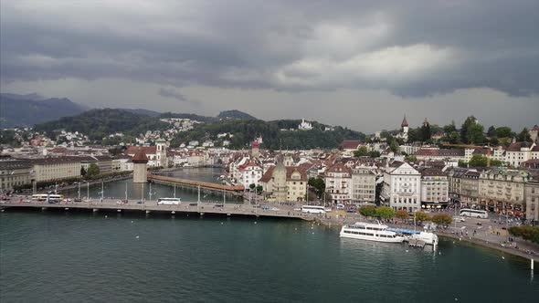 Long shot of Lucerne and Reuss River  alt