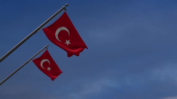 Turkey flags In The Blue Sky - 4K