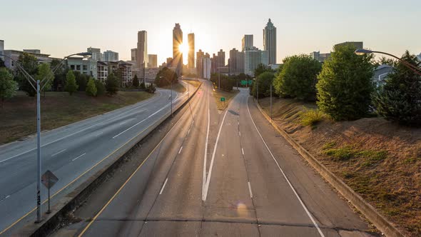 Atlanta, Georgia Skyline with Traffic Golden Hour alt