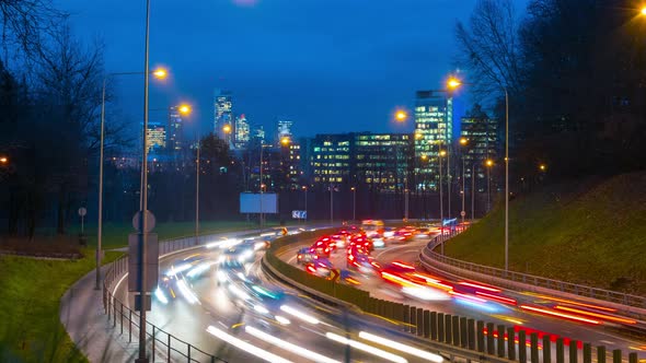 Evening rush hour in downtown, time-lapse