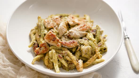 A Delicious Grilled Chicken and Pasta Dumplings with Pesto