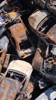 Vertical Video of Destroyed Cars in the City of Irpin Ukraine alt