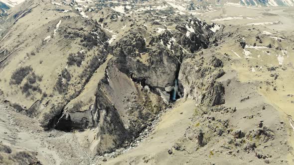 Aerial View of Mountain Waterfall Elbrus Region