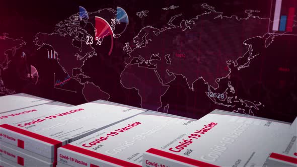 Covid Vaccine statistics red charts and graphs animation alt