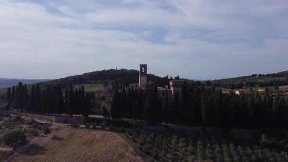 Panoramic View From A Drone Of Badia A Passignano In The Tuscan Countryside