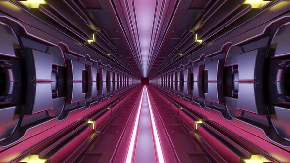 Glowing Neon Lines on the Bottom of a Scifi Corridor Vj Loop Motion Background 3d Illustration