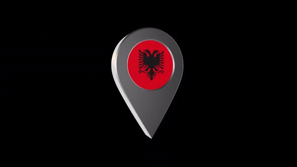 3d Animation Map Navigation Pointer With Albania Flag With Alpha Channel - 2K alt
