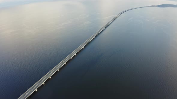 Drone View of a Modern Lowwater Bridge Across the Sea in Vladivostok alt