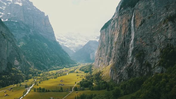 Aerial Footage Shot During the Spring in Switzerland From a Village Located in the Swiss Mountains