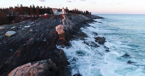 Side Aerial View Of The Lighthouse In Curtis Island Camden Maine Usa Stock Footage 9050