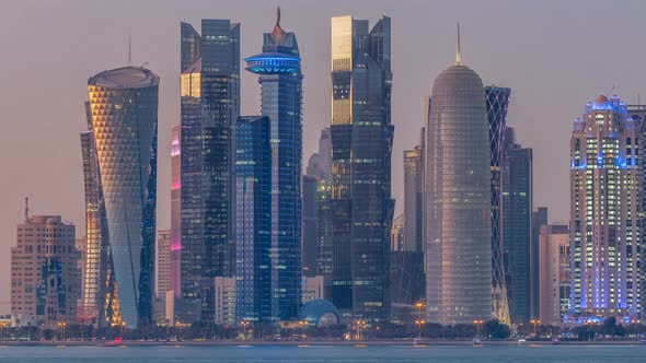 Doha Downtown Skyline Day to Night Timelapse Qatar Middle East alt
