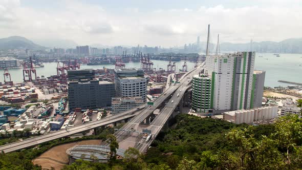 Container Port Hong Kong Overpass Road Over Green Forest alt