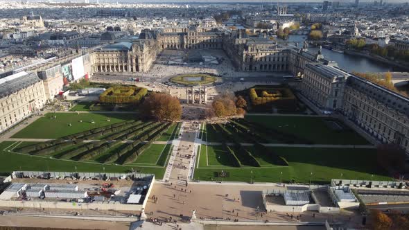 Drone View of the Tuileries Garden with the Louvre Museum in the Background