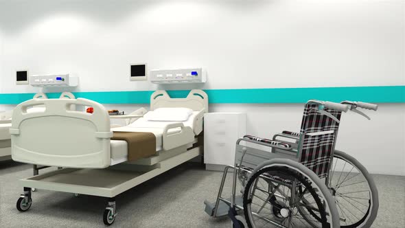 3d rendering. Interior hospital modern design . Row of empty hospital beds alt