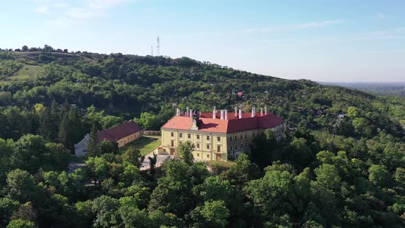 Aerial view of the castle in the town of Hlohovec in Slovakia alt