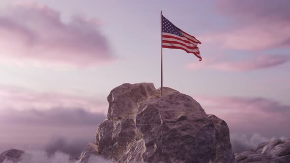 Waving Of American Flag On Rocky Landscape