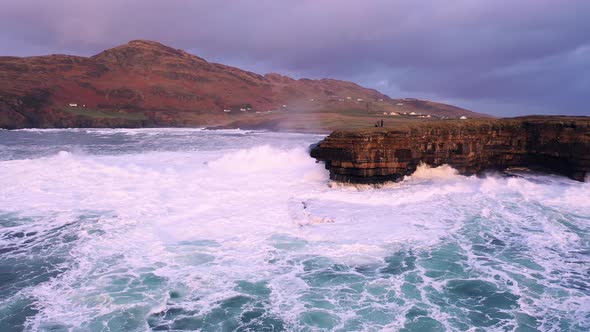Huge Waves Breaking at Muckross Head - A Small Peninsula West of Killybegs, County Donegal, Ireland alt