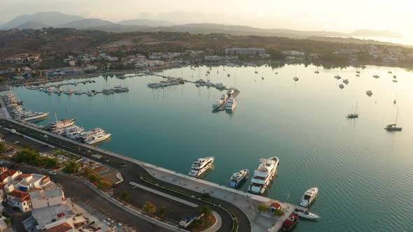 Aerial View of Porto Heli Town at Sunrise Greece alt
