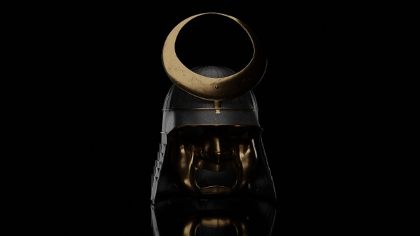 Loop Rotation Of An Ancient Samurai Helmet Type In Low Key Light
